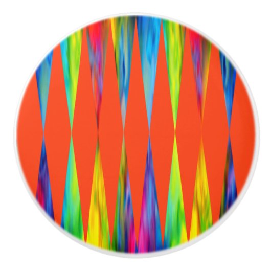 [Rainbow Fiesta] Harlequin Geometric Fiery Orange Keramikknauf (Vorderseite)