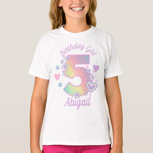 Rainbow Fifth Birthday Girl 5th Iridescent T-Shirt (Vorderseite)
