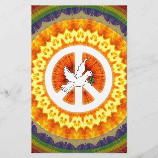 Rainbow Fire Peach Sign Dove 60er Hippie (Vorderseite)