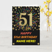 Rainbow Firework 51st Happy Birthday Black & Gold Karte (Gelbe Blume)