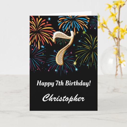 Rainbow Fireworks Black and Gold Karte (Gelbe Blume)