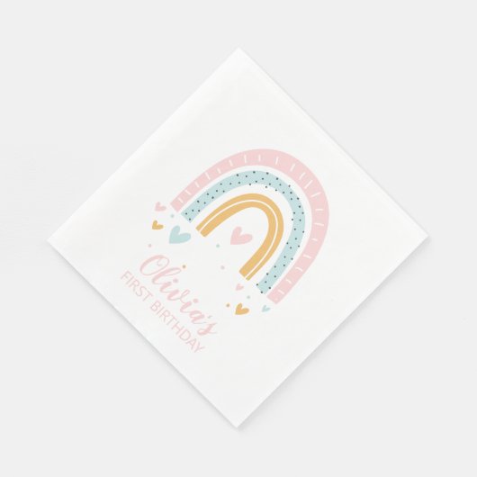 Rainbow First Birthday Napkins Serviette (Ecke)