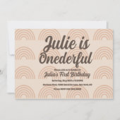 Rainbow First Birthday Onederful Dot Earthy Einladung (Vorderseite)