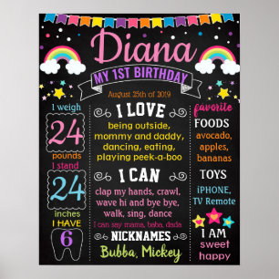 Rainbow First Birthday Party chalkboard Poster