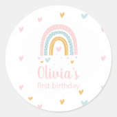Rainbow First Birthday Party Einladung Aufkleber (Vorderseite)
