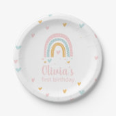 Rainbow First Birthday Party Plate Pappteller (Vorderseite)