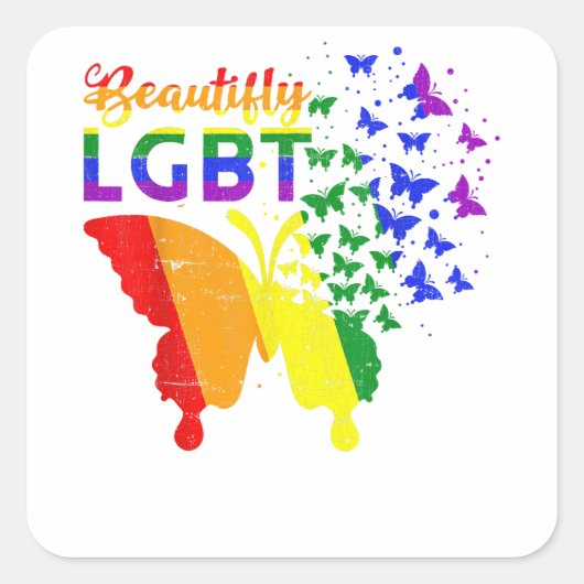 Rainbow Flag Butterfly LGBT Quadratischer Aufkleber (Vorderseite)