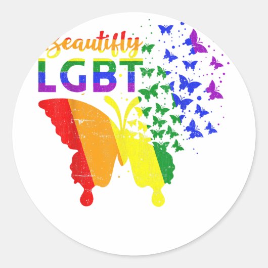 Rainbow Flag Butterfly LGBT Runder Aufkleber (Vorderseite)