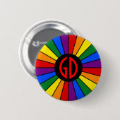 RAINBOW FLAG BUTTON RAYS + Ihr Zeichen oder Monogr (Vorne & Hinten)
