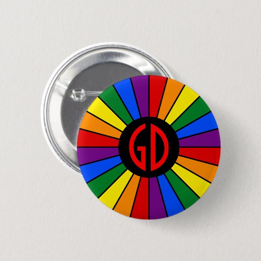RAINBOW FLAG BUTTON RAYS + Ihr Zeichen oder Monogr (Vorne & Hinten)