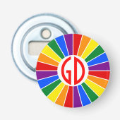 RAINBOW FLAG BUTTON RAYS + Ihr Zeichen oder Monogr Flaschenöffner (Vorderseite)