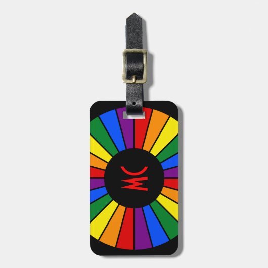 RAINBOW FLAG BUTTON RAYS + Ihr Zeichen oder Monogr Gepäckanhänger (Vorderseite vertikal)