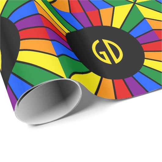 RAINBOW FLAG BUTTON RAYS + Ihr Zeichen oder Monogr Geschenkpapier (Rolleneckpunkt)
