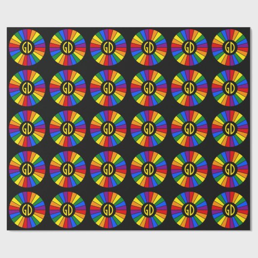 RAINBOW FLAG BUTTON RAYS + Ihr Zeichen oder Monogr Geschenkpapier (Flach)
