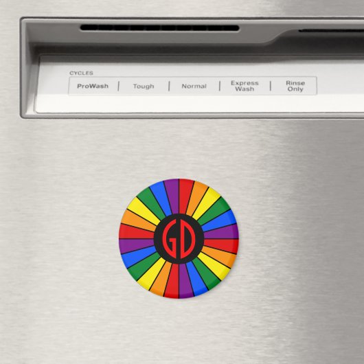 RAINBOW FLAG BUTTON RAYS + Ihr Zeichen oder Monogr Magnet (In Situ (Geschirrspüler))