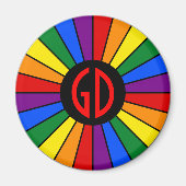 RAINBOW FLAG BUTTON RAYS + Ihr Zeichen oder Monogr Magnet (Vorne)