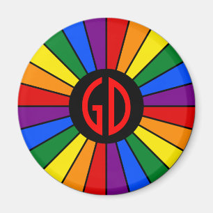 RAINBOW FLAG BUTTON RAYS + Ihr Zeichen oder Monogr Magnet