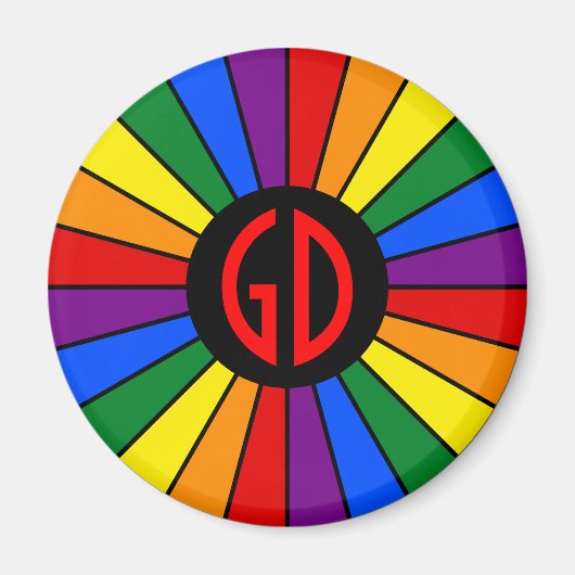 RAINBOW FLAG BUTTON RAYS + Ihr Zeichen oder Monogr Magnet (Vorne)