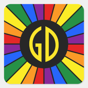 RAINBOW FLAG BUTTON RAYS + Ihr Zeichen oder Monogr Quadratischer Aufkleber