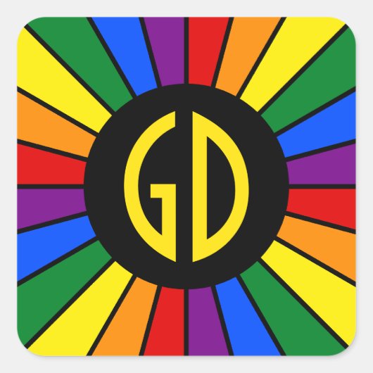 RAINBOW FLAG BUTTON RAYS + Ihr Zeichen oder Monogr Quadratischer Aufkleber (Vorderseite)