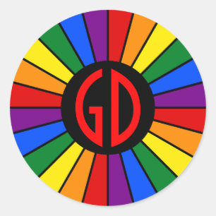 RAINBOW FLAG BUTTON RAYS + Ihr Zeichen oder Monogr Runder Aufkleber