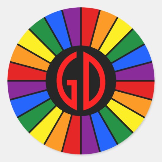 RAINBOW FLAG BUTTON RAYS + Ihr Zeichen oder Monogr Runder Aufkleber (Vorderseite)