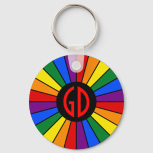 RAINBOW FLAG BUTTON RAYS + Ihr Zeichen oder Monogr Schlüsselanhänger