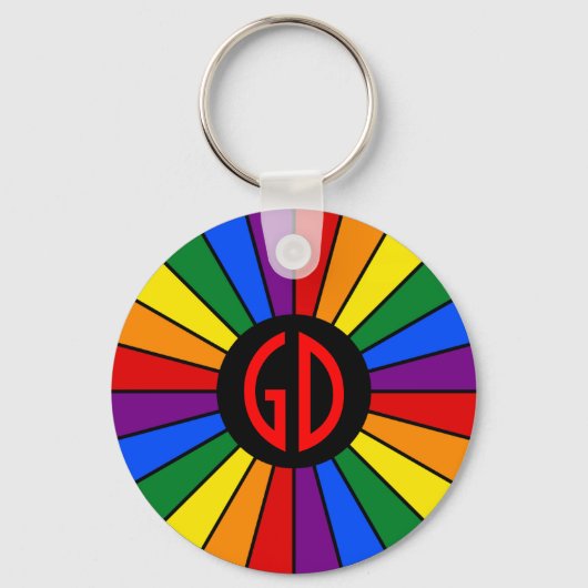 RAINBOW FLAG BUTTON RAYS + Ihr Zeichen oder Monogr Schlüsselanhänger (Vorderseite)