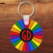 RAINBOW FLAG BUTTON RAYS + Ihr Zeichen oder Monogr Schlüsselanhänger (Vorderseite)