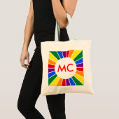RAINBOW FLAG BUTTON RAYS + Ihr Zeichen oder Monogr Tragetasche (Vorderseite (Produkt))