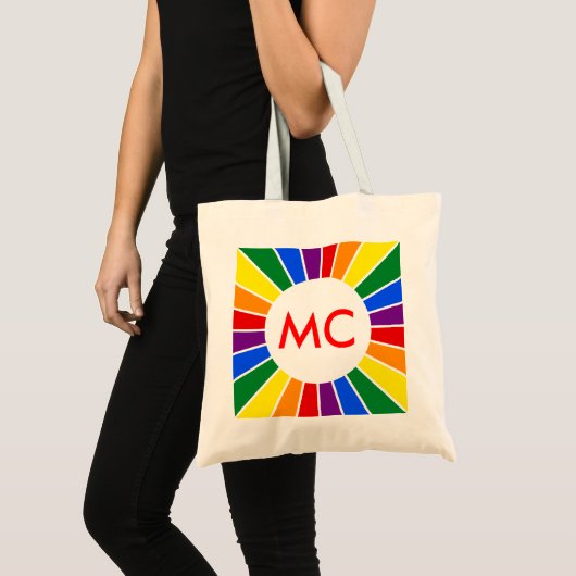 RAINBOW FLAG BUTTON RAYS + Ihr Zeichen oder Monogr Tragetasche (Vorderseite (Produkt))