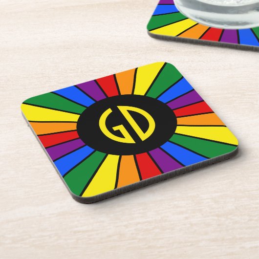 RAINBOW FLAG BUTTON RAYS + Ihr Zeichen oder Monogr Untersetzer (Linke Seite)