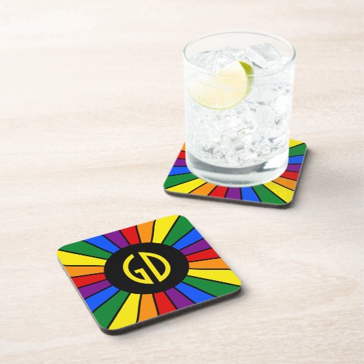 RAINBOW FLAG BUTTON RAYS + Ihr Zeichen oder Monogr Untersetzer (Rechte Seite)
