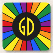 RAINBOW FLAG BUTTON RAYS + Ihr Zeichen oder Monogr Untersetzer (Vorderseite)
