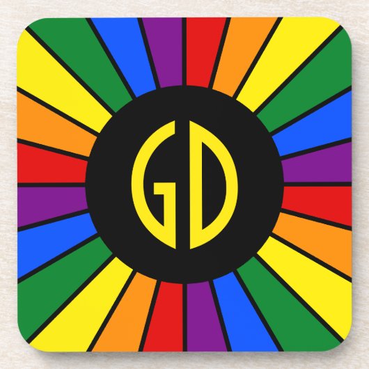 RAINBOW FLAG BUTTON RAYS + Ihr Zeichen oder Monogr Untersetzer (Vorderseite)
