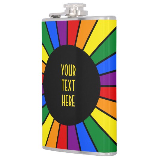 RAINBOW FLAG BUTTON RAYS + Ihr Zeichen oder Text Flachmann (Links)