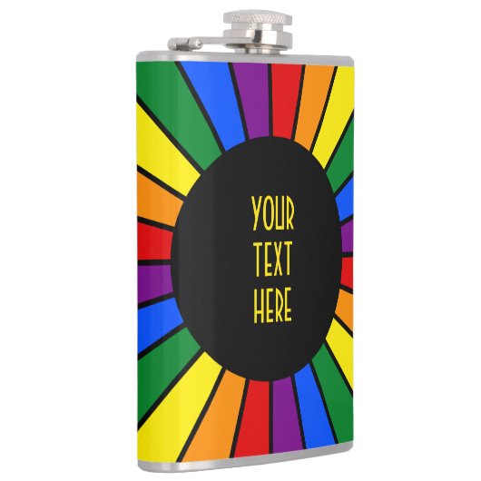 RAINBOW FLAG BUTTON RAYS + Ihr Zeichen oder Text Flachmann (Rechts)