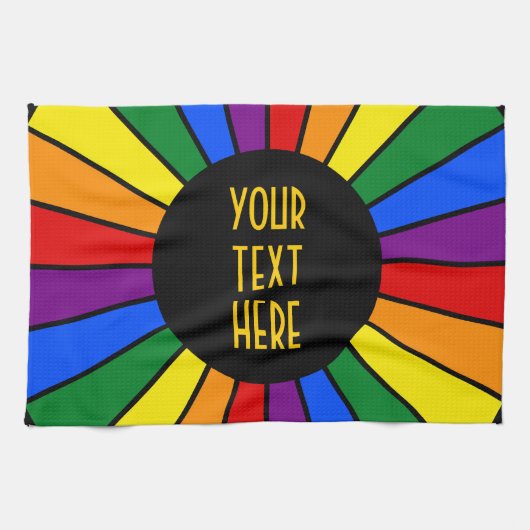 RAINBOW FLAG BUTTON RAYS + Ihr Zeichen oder Text Handtuch (Horizontal)