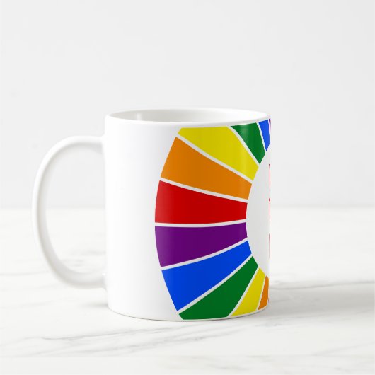 RAINBOW FLAG BUTTON RAYS + Ihr Zeichen oder Text Kaffeetasse (Links)
