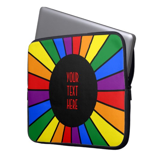 RAINBOW FLAG BUTTON RAYS + Ihr Zeichen oder Text Laptopschutzhülle (Vorderseite Links)