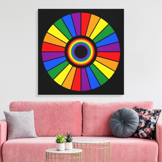 RAINBOW FLAG BUTTON RAYS + Ihr Zeichen oder Text Leinwanddruck (Insitu (Wohnzimmer))