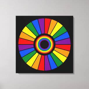 RAINBOW FLAG BUTTON RAYS + Ihr Zeichen oder Text Leinwanddruck