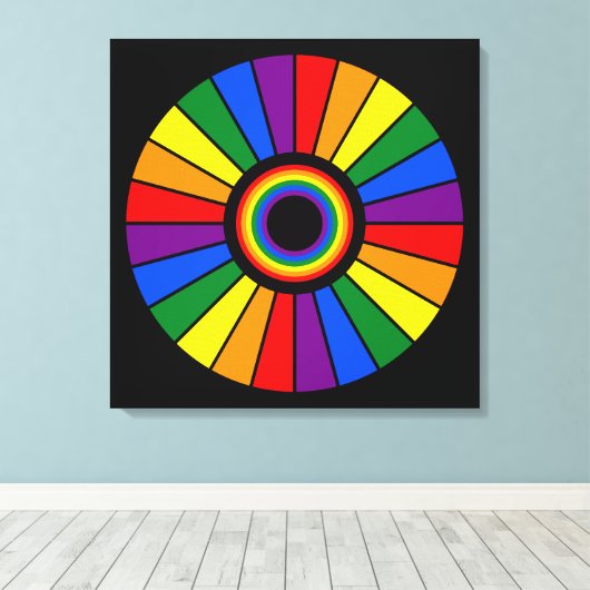 RAINBOW FLAG BUTTON RAYS + Ihr Zeichen oder Text Leinwanddruck (Insitu (Holzboden))