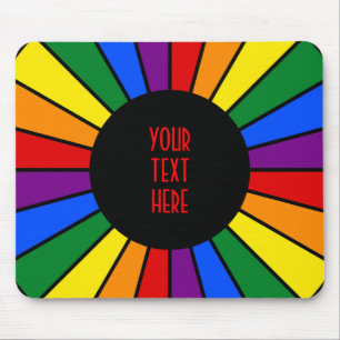 RAINBOW FLAG BUTTON RAYS + Ihr Zeichen oder Text Mousepad