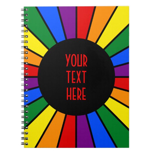 RAINBOW FLAG BUTTON RAYS + Ihr Zeichen oder Text Notizblock (Vorderseite)