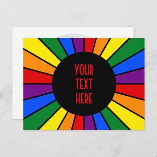 RAINBOW FLAG BUTTON RAYS + Ihr Zeichen oder Text Postkarte (Vorne/Hinten)