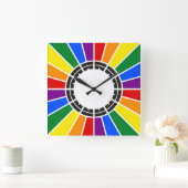 RAINBOW FLAG BUTTON RAYS + Ihr Zeichen oder Text Quadratische Wanduhr (Zuhause)
