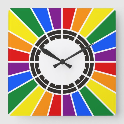 RAINBOW FLAG BUTTON RAYS + Ihr Zeichen oder Text Quadratische Wanduhr (Vorderseite)