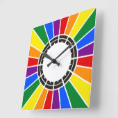 RAINBOW FLAG BUTTON RAYS + Ihr Zeichen oder Text Quadratische Wanduhr (Winkel)