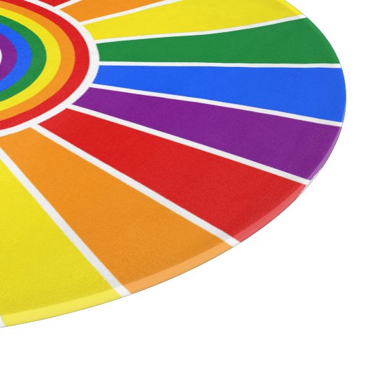 RAINBOW FLAG BUTTON RAYS + Ihr Zeichen oder Text Schneidebrett (Ecke)